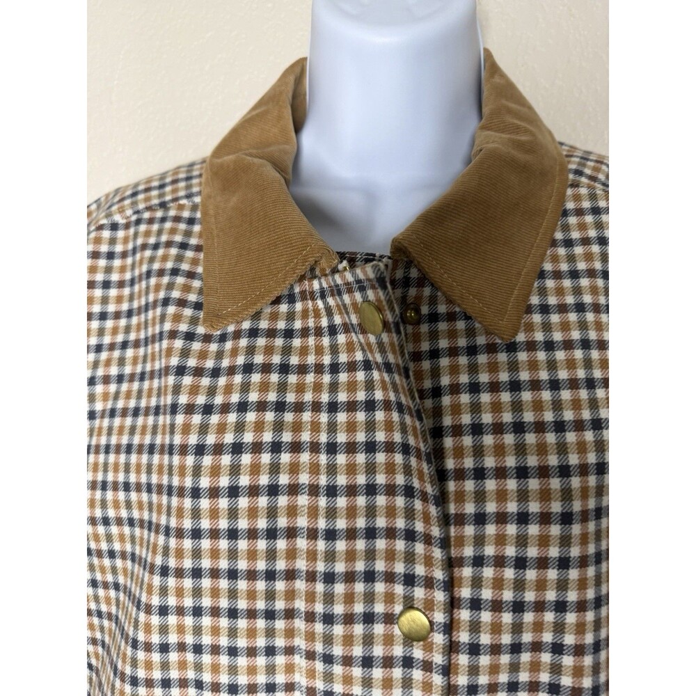 LOFT Tan Plaid Collar Jacket with Brown Trim - Picture 11 of 16